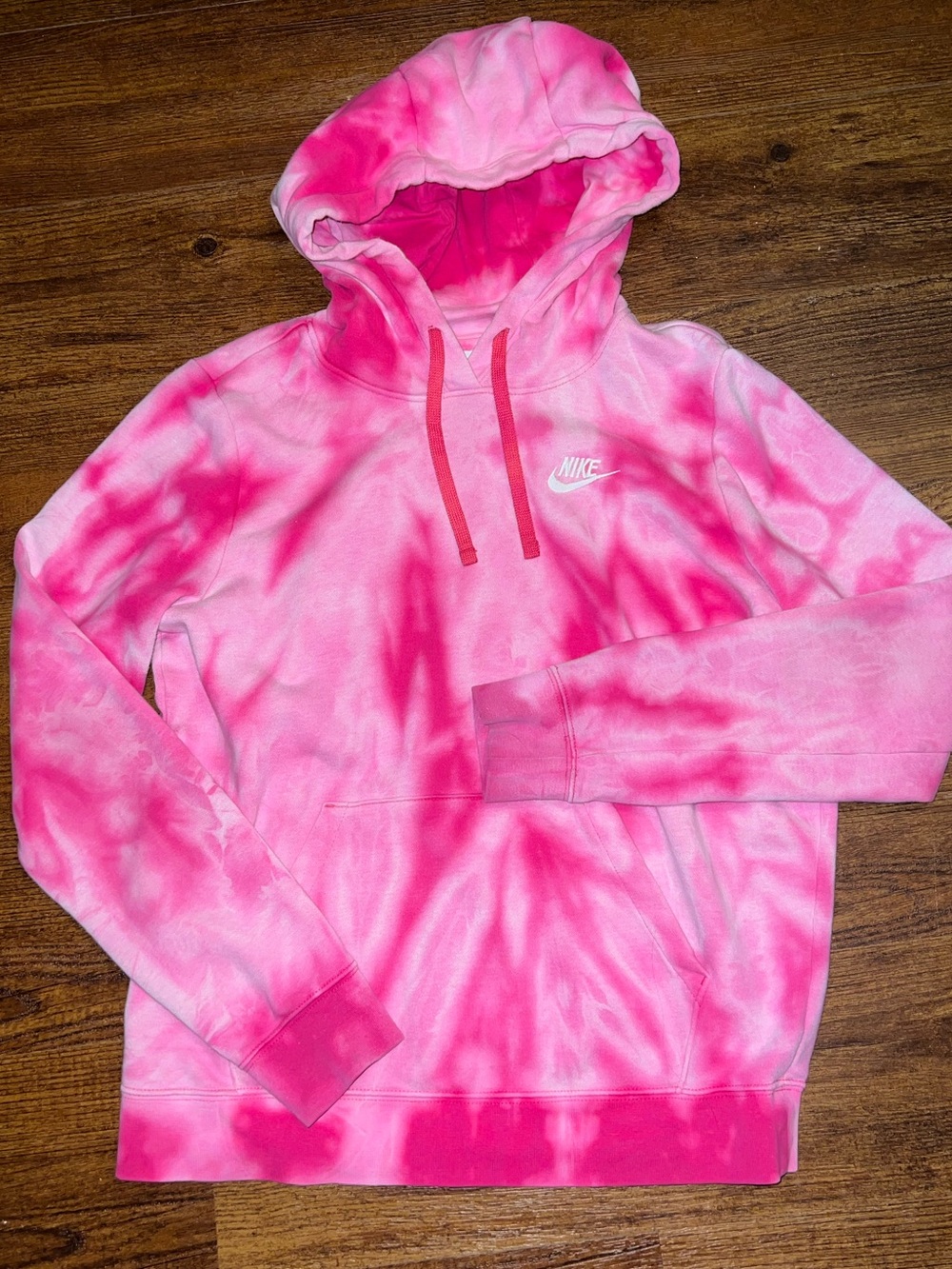 Nike Sportswear Pink Acid Wash Pullover Active Sporty Hoodie White Logo Size S